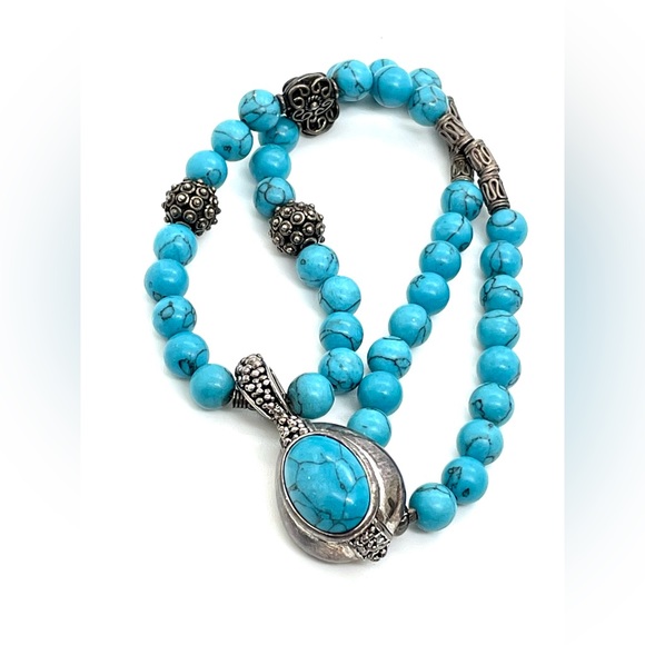 Handmade Turquoise Necklace Sterling Beads - Picture 1 of 5
